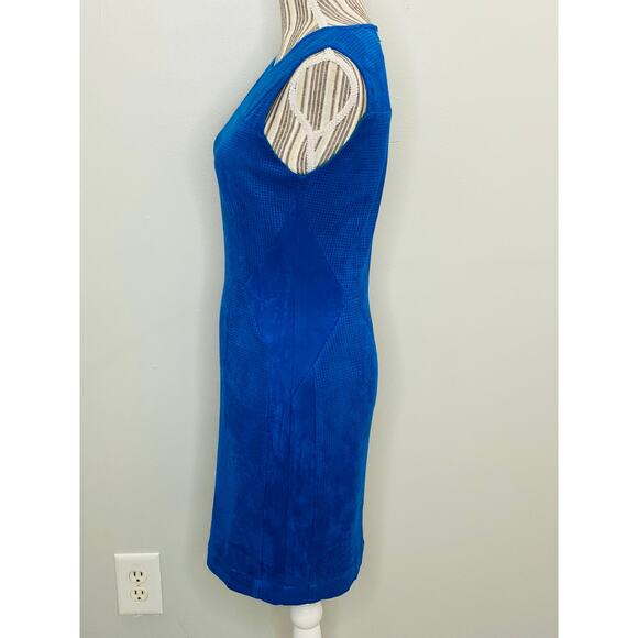 Anthropologie Greylin Blue Micro Suede Dress Women Size Small Perforated Texture - Picture 5 of 9